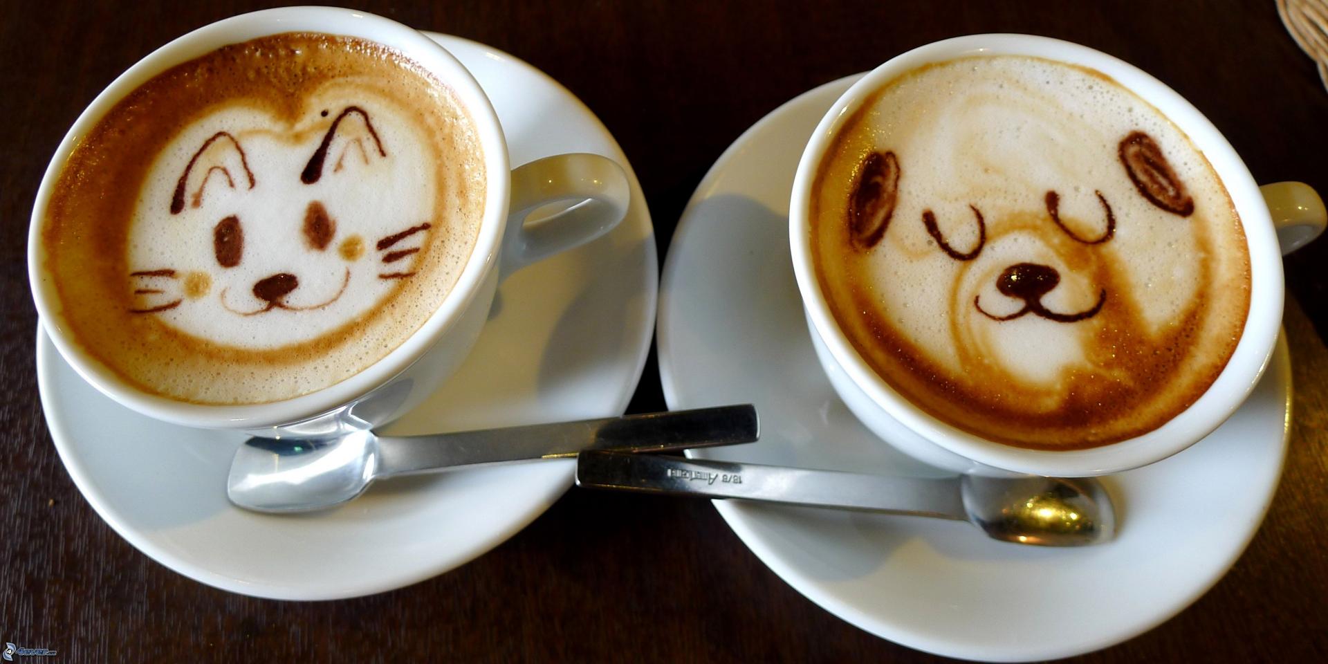 Tasse de cafe latte art chat ours 208457